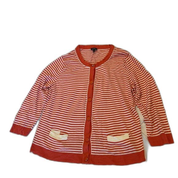 Talbots Women's Red Striped Button Up Long Sleeve Cardigan Sweater Size XL - Picture 1 of 9